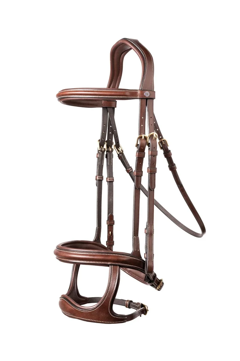 Trust Paris Double Noseband Bridle Brown/Gold C - Image 2